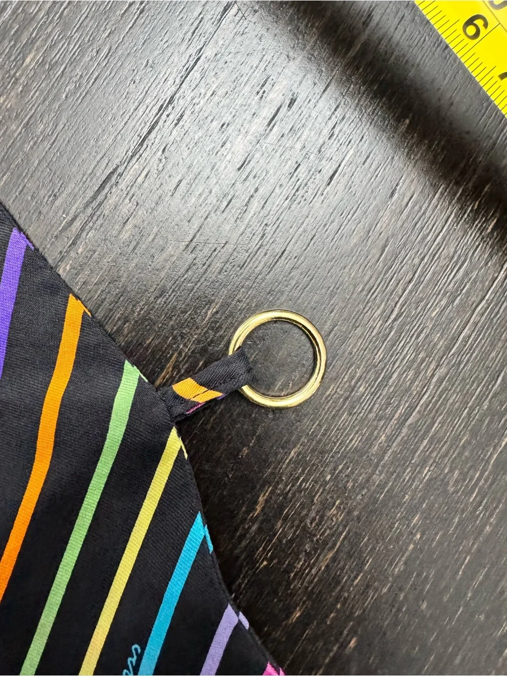 Lulu Guinness Black 100% Silk Rainbow-Striped Silk Scarf NWOT